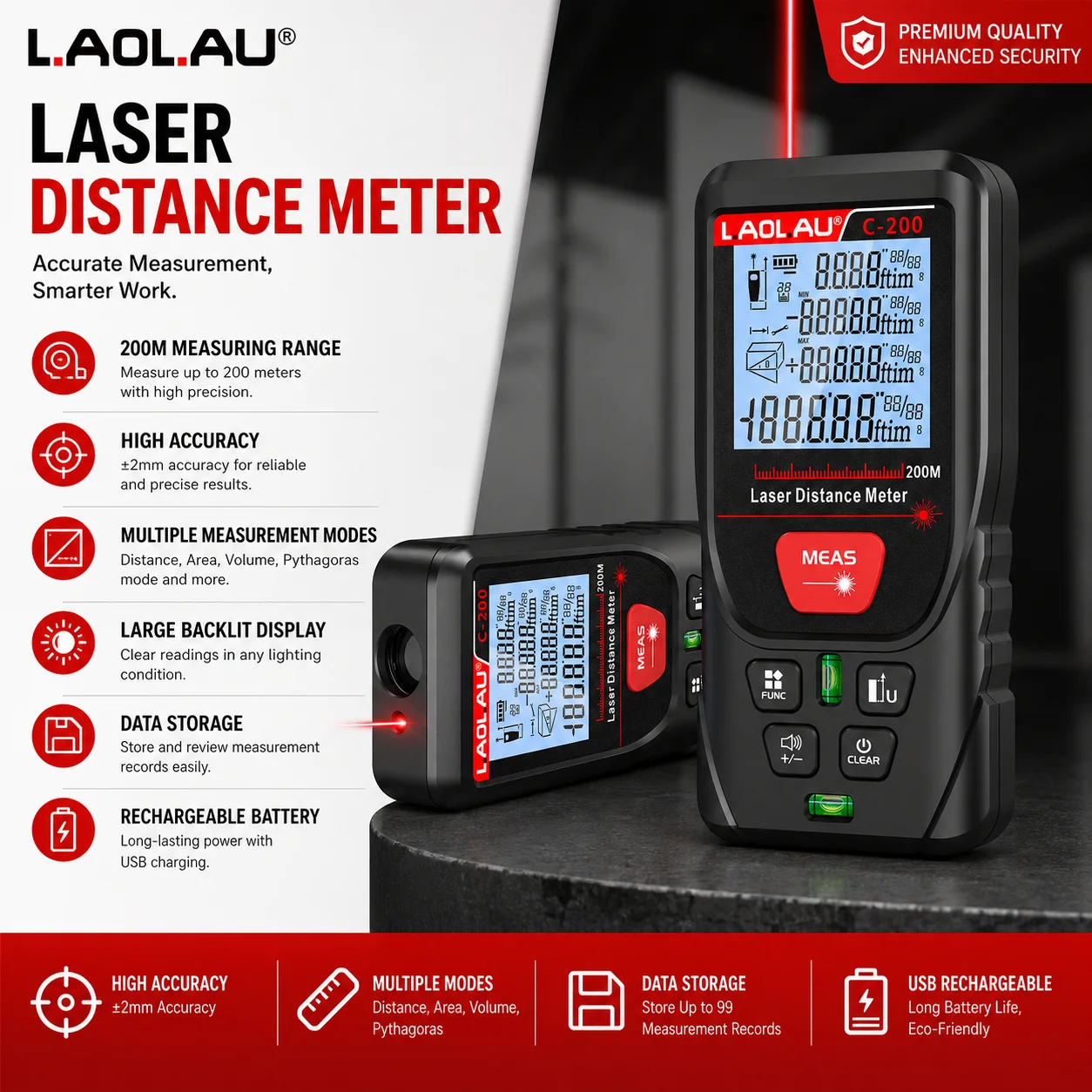 Industrial Laser Rangefinder - Цифровой лазерный дальномер LAOLAU с красным/зеленым